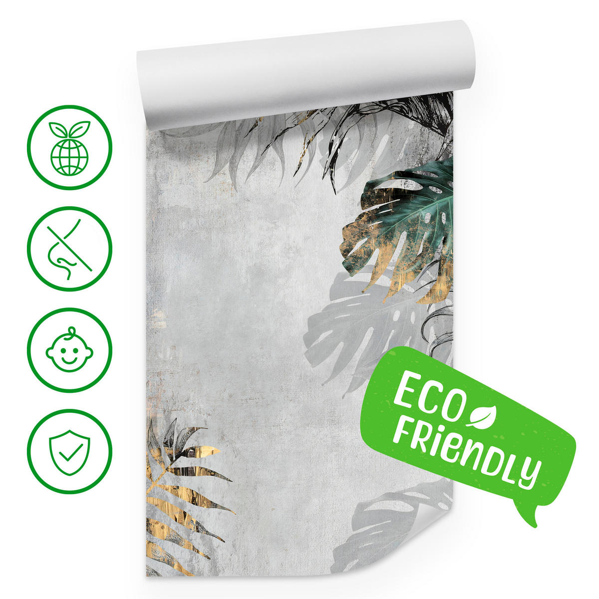 FOTOTAPETE Tropische Blätter auf Beton Vintage 350x256 - Gelb/Beige, Papier (350/256cm) - Muralo