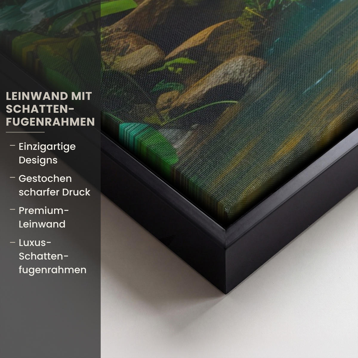 LEINWAND Bilder mit Rahmen - Wasserfall - Dschungel - Sonne - Grün - Natur - 60x40 - Grün, Textil (60/40cm) - MuchoWow