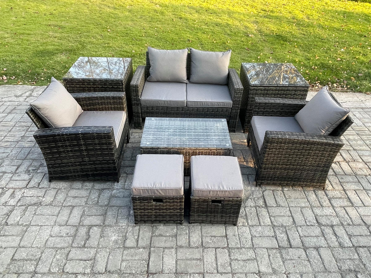 GARTENSOFA Hohe Rückenlehne Polyrattan Dunkelgrau 6-Sitzer - Dunkelgrau, Metall - Fimous