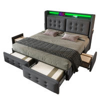 ČALÚNENÁ posteľ 148/220/106 cm sivá, čalúnená s LED a USB-C, so 4 zásuvkami - sivá, textil (140/200cm) - BEAOK