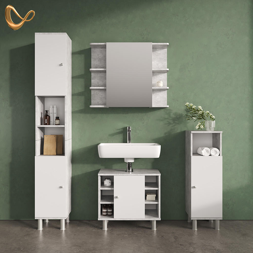 BADMÖBEL-SET Fucino Beton 4 Teile - Weiß/Grau, Holzwerkstoff (60/54/32cm) - Livinity®