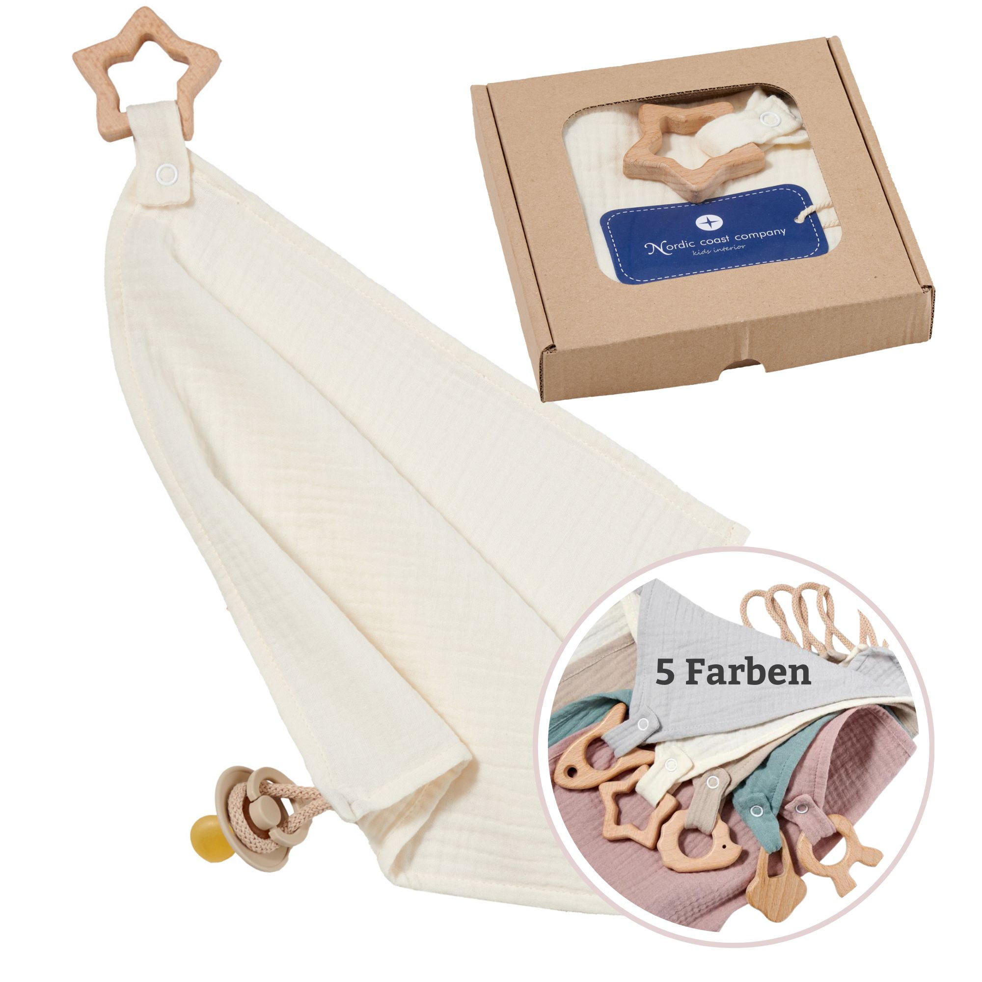 KUSCHELTUCH Schnullertuch Schnullerband Schmusetuch Babygeschenk Geschenk zur Geburt Musselin - Naturfarben, Textil (30/1/30cm) - nordic coast company