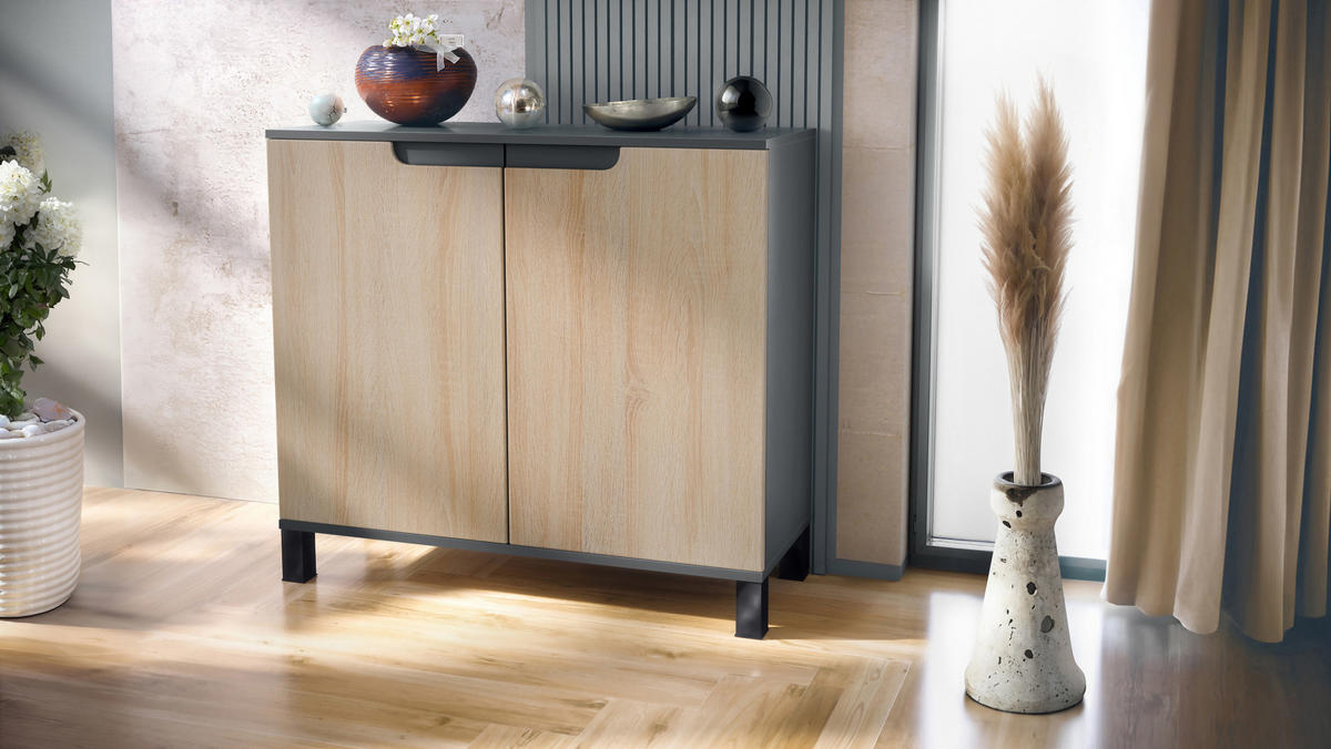 KOMMODE Sylt Eiche sägerau - Eiche San Remo, Holzwerkstoff (92.5/84.5/35cm) - Vladon