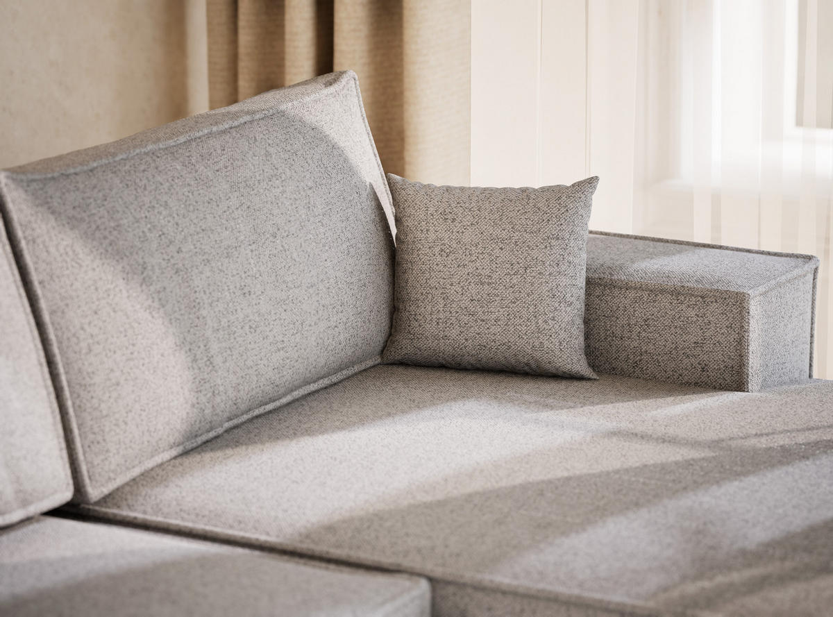 WOHNLANDSCHAFT Kyoto Hellgrau Webstoff - Hellgrau/Schwarz, Holz/Holzwerkstoff (398/70/148cm) - Maison de Reve