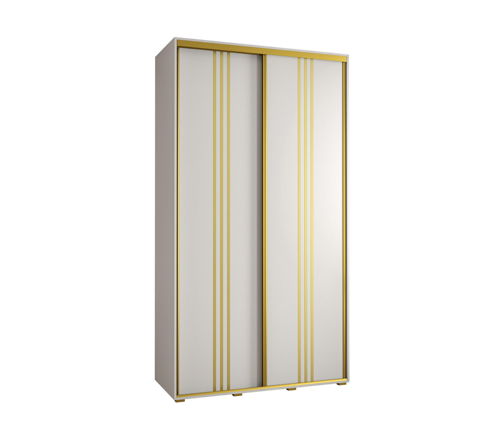Abiks Möbel SCHWEBETÜRENSCHRANK Weiß, Weiß, Gold 140cm × 60cm × 235cm