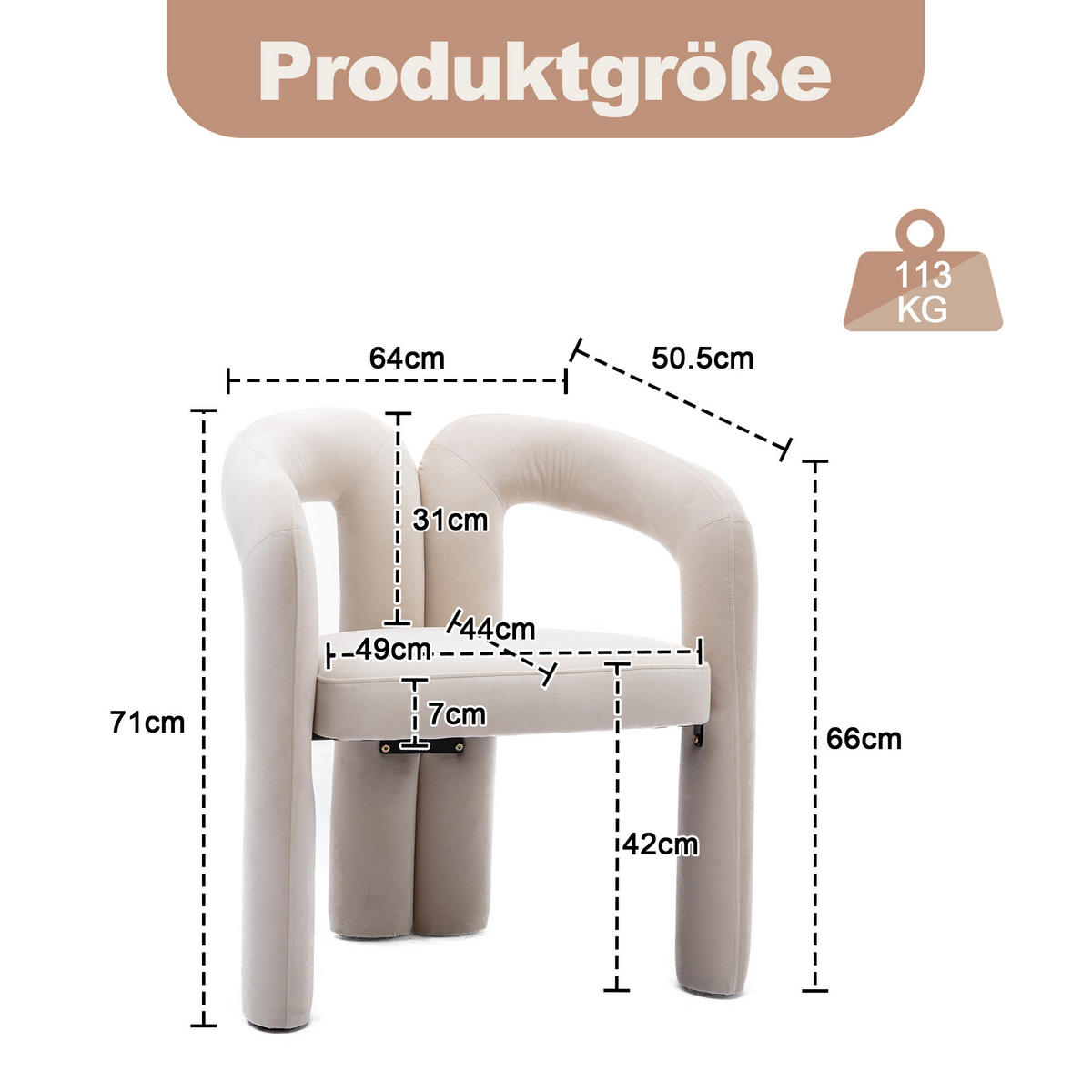ESSZIMMERSTUHL 2er-Set aus Samt mit Metallbeinen - Beige, Textil (64/71/50.5cm)