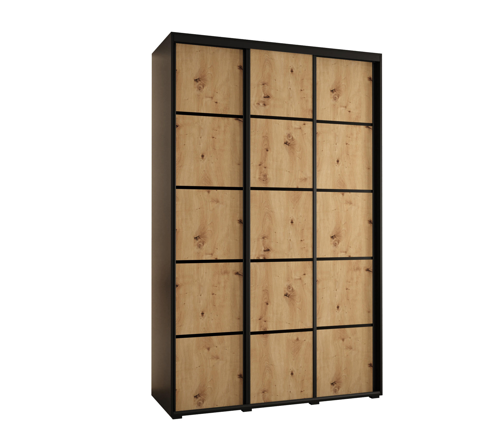SCHWEBETÜRENSCHRANK 235,2/150/45 3-türig - Schwarz/Eiche Artisan, Holz/Metall (150/235/45cm) - Abiks Möbel