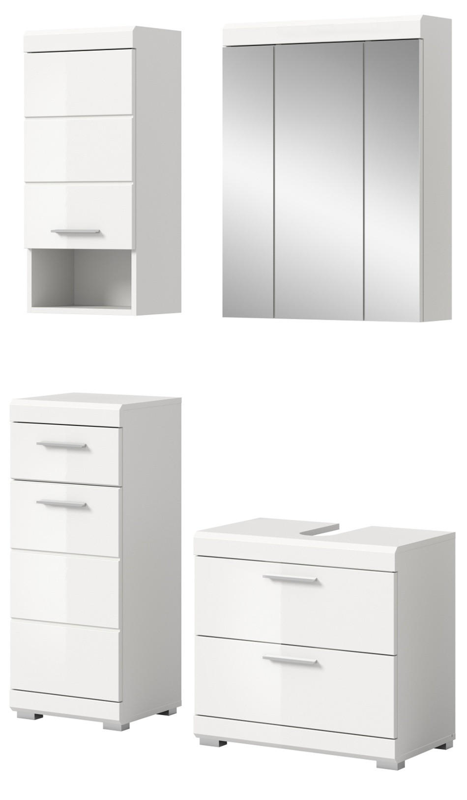 BADMÖBEL-SET weiß Hochglanz 4-teilig 112 cm, Komplettset mit viel Stauraum - Weiß Hochglanz, Glas/Holzwerkstoff (112/191/37cm) - Inn.Furn