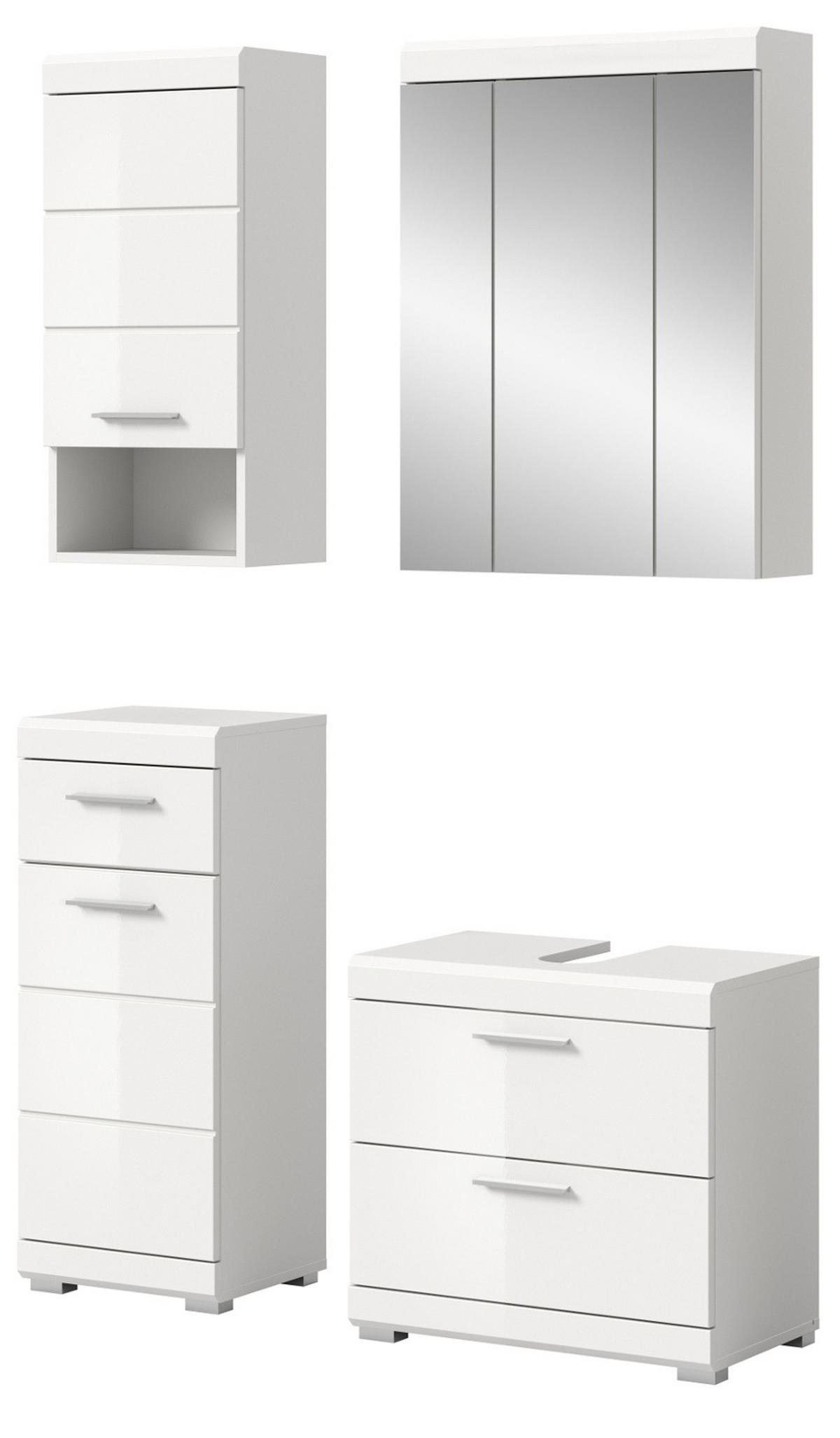 BADMÖBEL-SET weiß Hochglanz 4-teilig 112 cm, Komplettset mit viel Stauraum - Weiß Hochglanz, Glas/Holzwerkstoff (112/191/37cm) - Inn.Furn