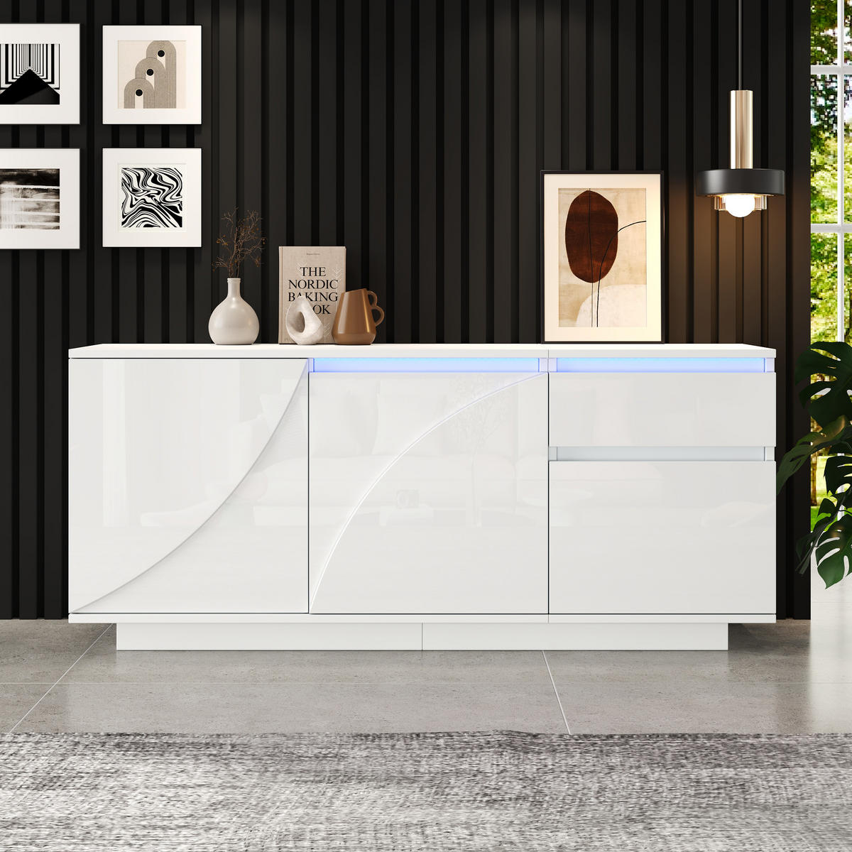 SIDEBOARD LED Weiß 3 Türen 1 Schublade 140x40x60cm Hochglanz - Weiß, Holzwerkstoff (40/60/140cm) - FLIEKS