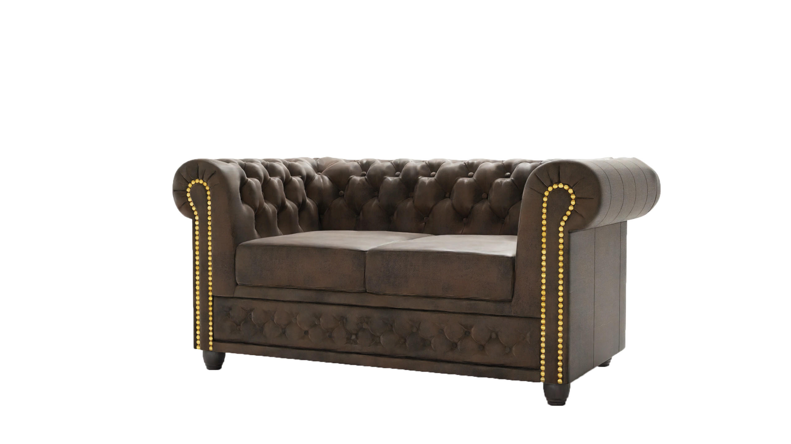 CHESTERFIELD-SOFA 2-sitzer Flux Dunkelbraun Microfaser Vintageoptik - Dunkelbraun/Braun, Holz/Textil (148/72/86cm) - S-Style Möbel