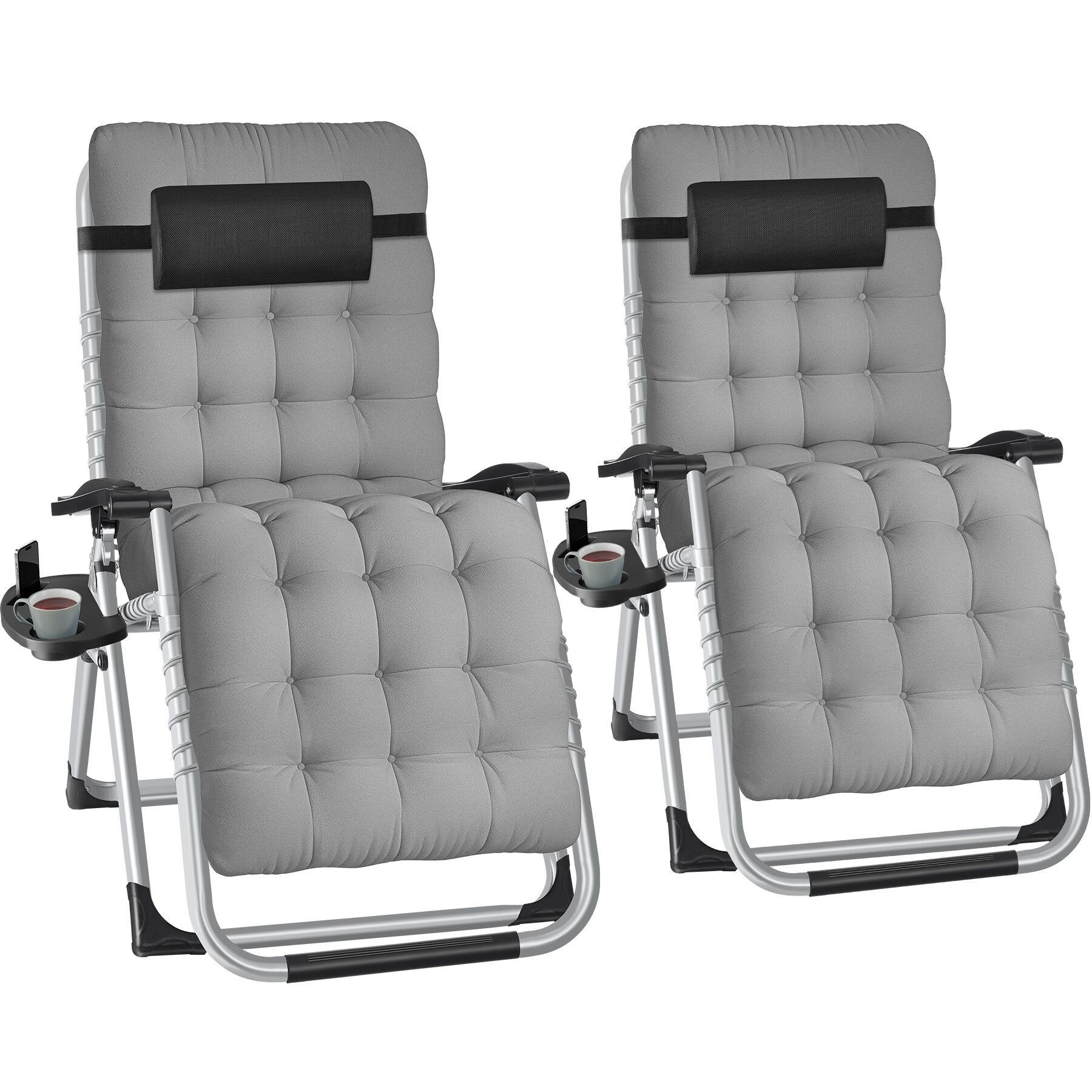 SONNENLIEGE 2er Set Cloud,84 x 168 x 82,5 cm, mit Ablagetisch,hellgrau - Hellgrau, Kunststoff (84/103/113cm) - tectake