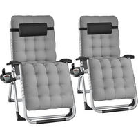 SONNENLIEGE 2er Set Cloud, 84 x 168 x 82,5 cm, mit Ablagetisch, hellgrau - Hellgrau, Kunststoff (84/103/113cm) - tectake