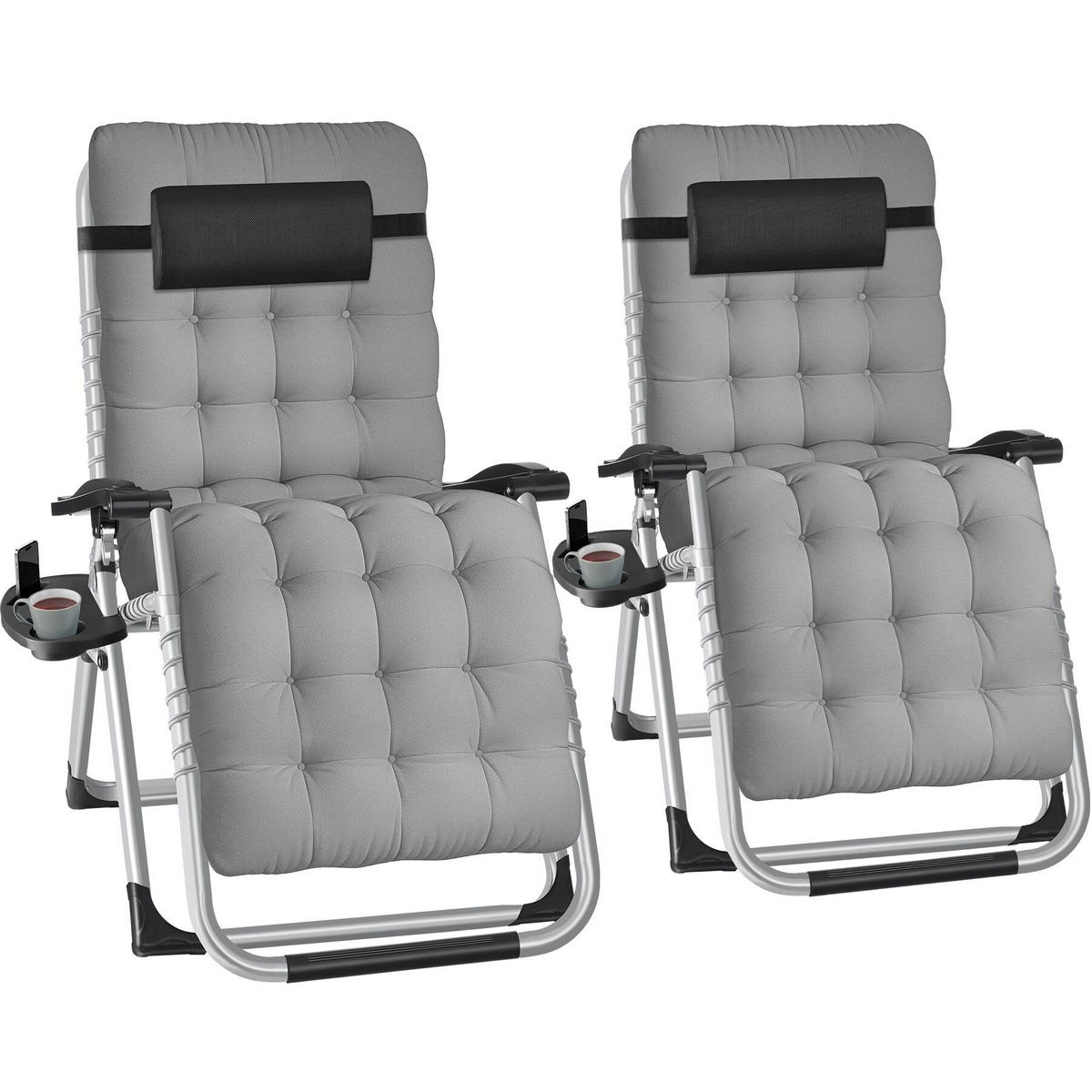 SONNENLIEGE 2er Set Cloud, 84 x 168 x 82,5 cm, mit Ablagetisch, hellgrau - Hellgrau, Kunststoff (84/103/113cm) - tectake