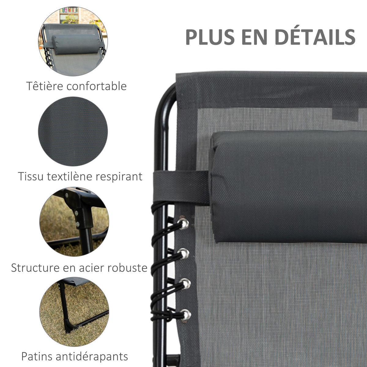 SONNENLIEGE DE-15608 189/58/30 cm, 5-fach verstellbar Grau - Grau, Metall (58/30/189cm) - ComfortXL
