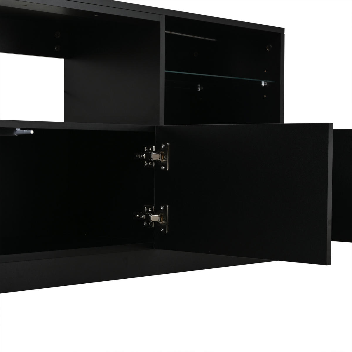 TV SKŘÍŇKA v černé barvě s LED osvětlením do obýváku, Š180/H35/V60 cm - černá, kompozitní dřevo/sklo (180/60/35cm) - STILVORA