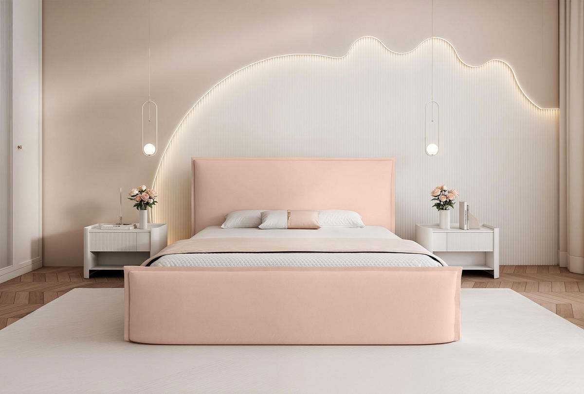 POLSTERBETT ALLBION 140x200 cm, Rose - Pink, Textil (200/140cm) - Fedve