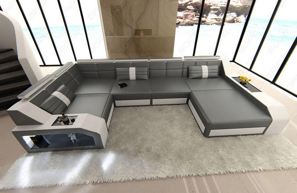 WOHNLANDSCHAFT Arezzo U - Grau, Leder (380/86/197cm) - Sofa Dreams