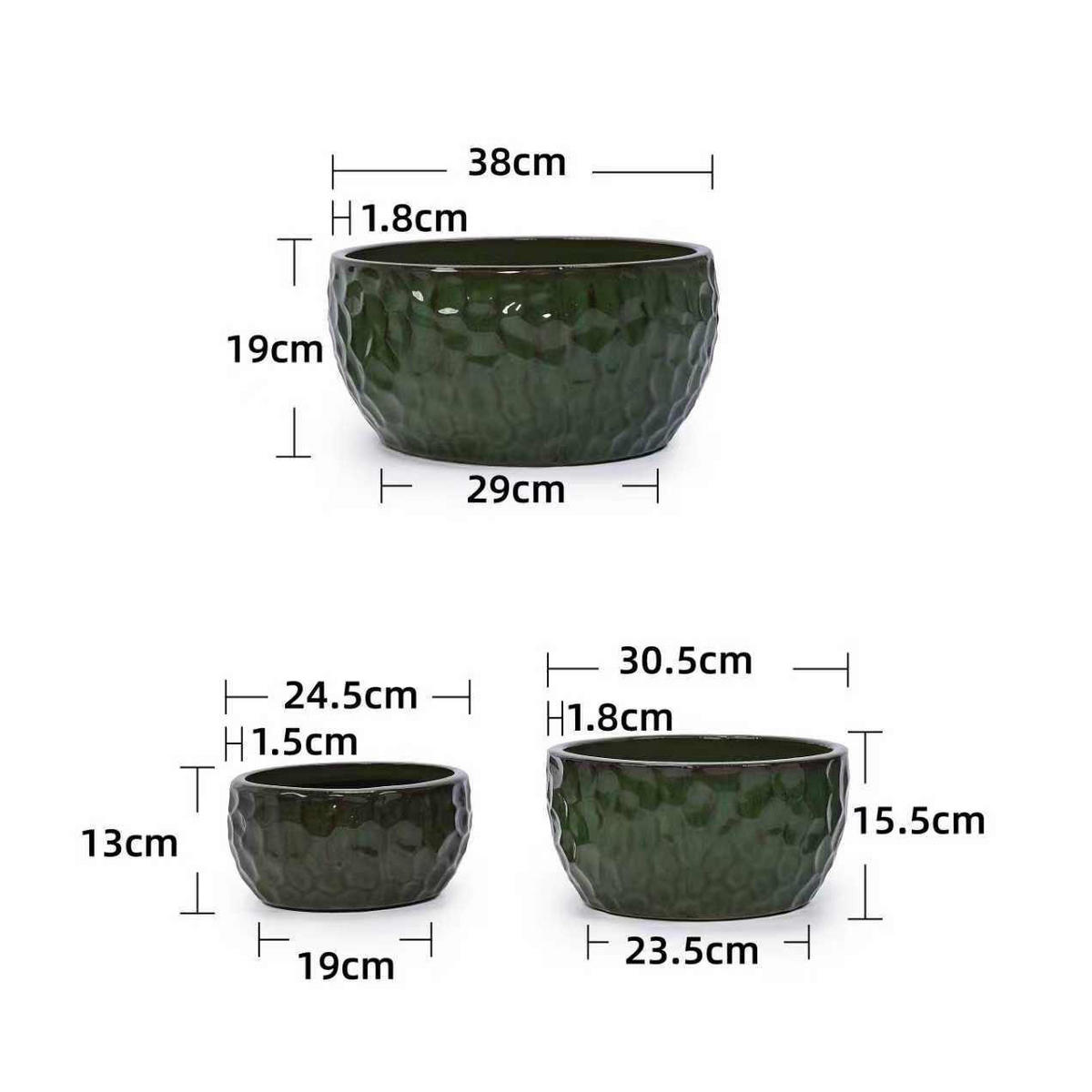 TRUHLÍK na kvety z keramiky, Ø 38,1/30,5/25,4 cm, starožitná zelená, sada 3 ks - zelená, keramika (38/19/38cm) - BEAOK