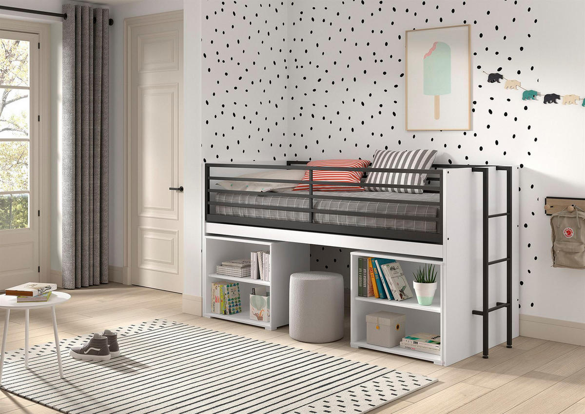 HALBHOCHBETT 90x200 Keelia Weiß mit Schreibtisch Stauraum - Weiß, Kunststoff (90/200cm) - 58aufmkessel