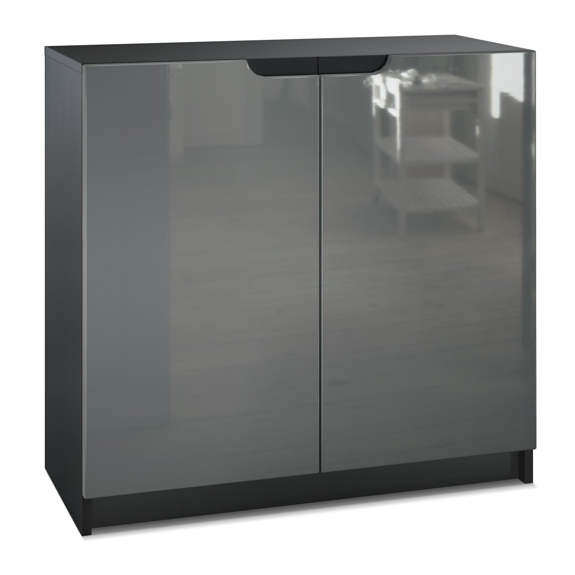 KOMMODE Logan Fronten in Grau Hochglanz - Grau, Holzwerkstoff (82/78/37cm) - Vladon