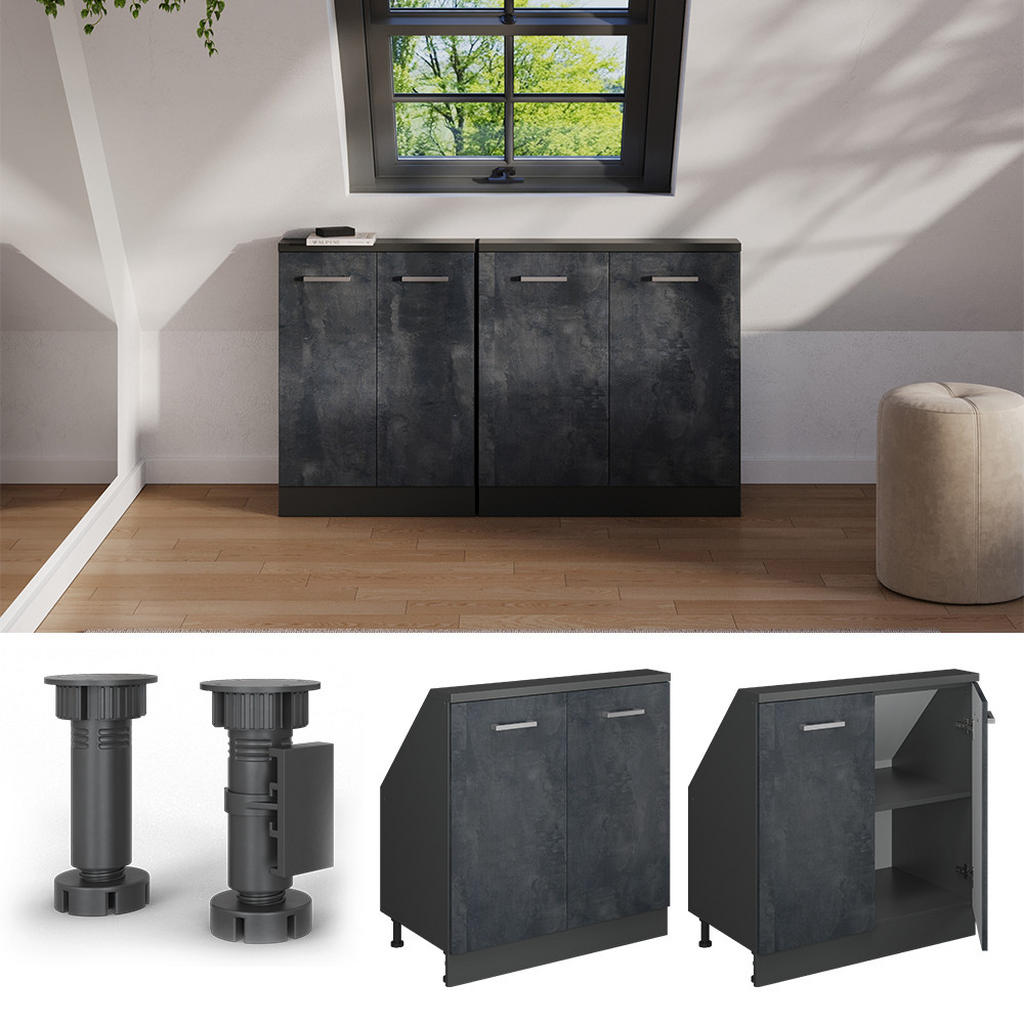 Vicco Dachschrägenschrank | Schwarz Hochglanz | 80/83.8/46 cm | Schwarz, Anthrazit