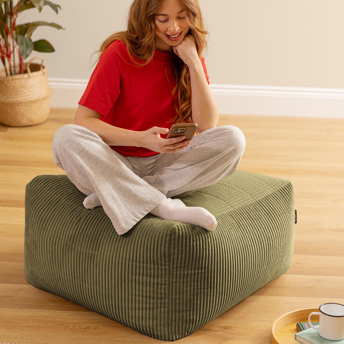 SITZSACK-HOCKER Noa modular Cord - Salbeigrün, Textil (75/70/78cm) - icon