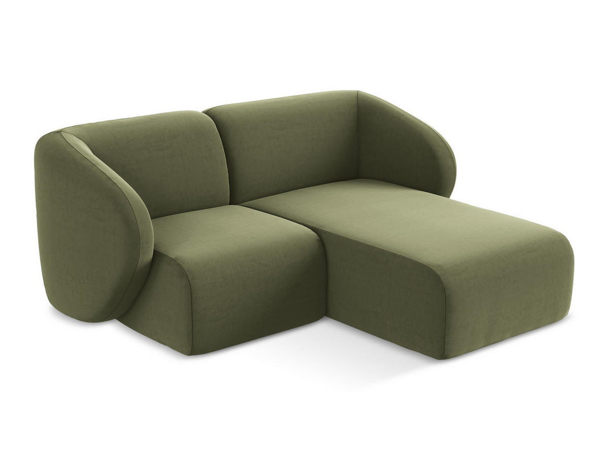 ECKSOFA Rechts Samt Stoff Grün - Schwarz/Olivgrün, Holzwerkstoff/Kunststoff (178/166cm) - Makamii