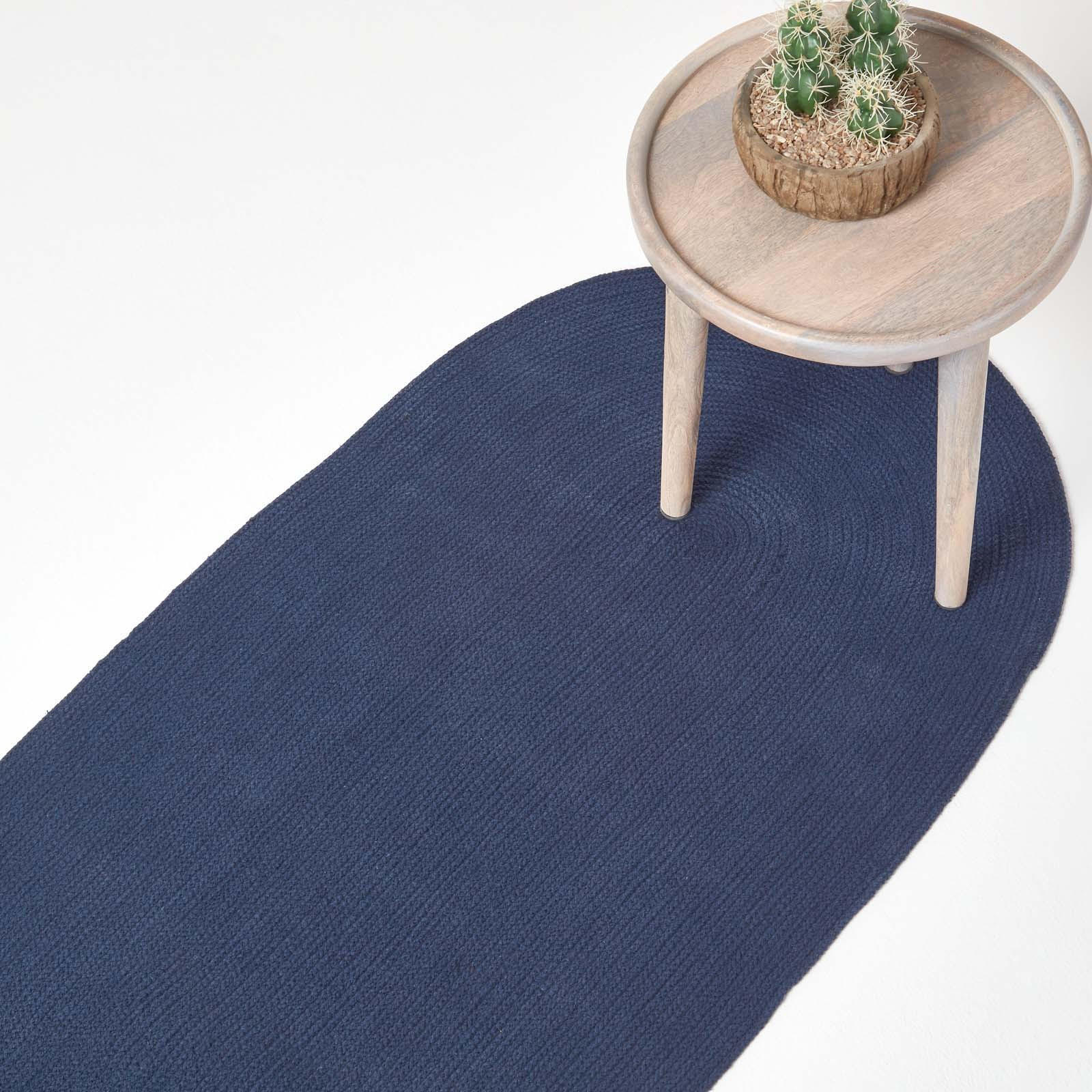 TEPPICHLÄUFER geflochten oval 66/200 cm - Dunkelblau, Textil (66/200cm) - Homescapes