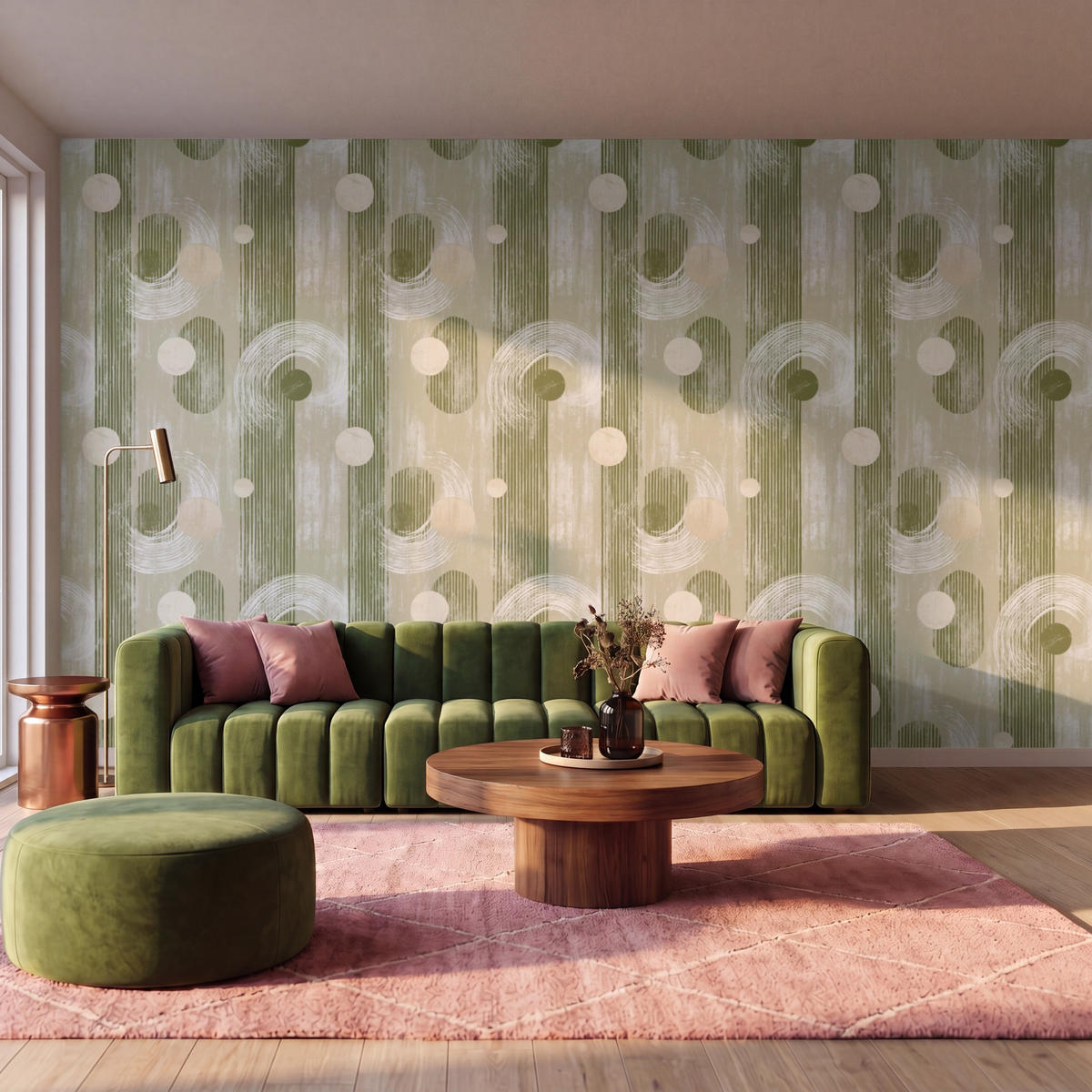 TAPETE - Künstlerisch - Modern - Grün - 450x280 cm - Olivgrün, Papier (450/280cm) - OnlyWow