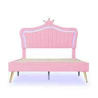 POLSTERBETT 140/200 cm Rosa mit LED-Beleuchtung und Kronen-Kopfteil - Pink, Textil (140/200cm) - Flora Grace
