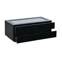 COUCHTISCH DE-37135 mit 4 Schubladen, Glasplatte und LED Schwarz - Schwarz, Holzwerkstoff (100/50/40cm) - ComfortXL