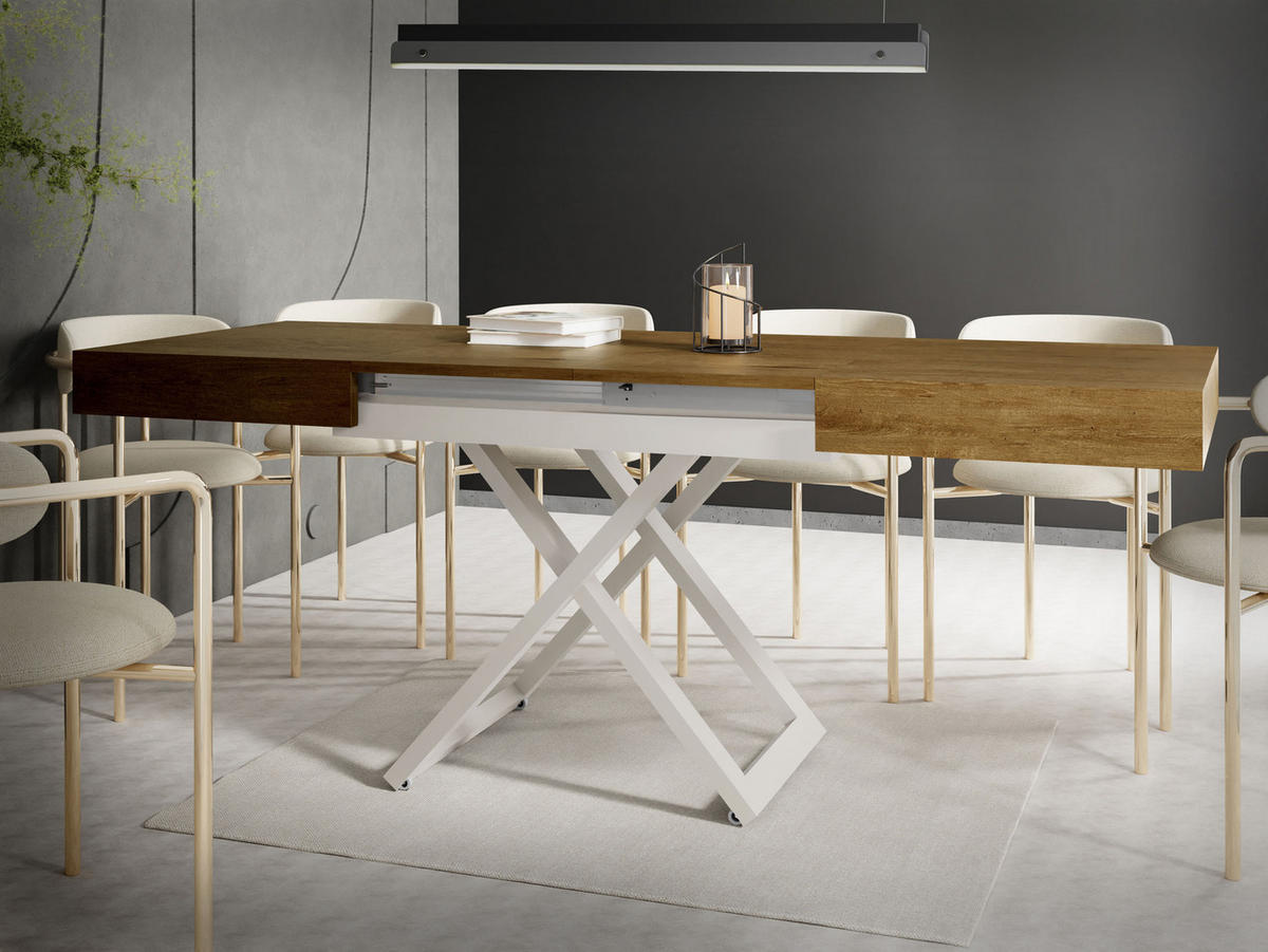 COUCHTISCH Cavetta U höhenverstellbar ausziehbar, Lefkas Eiche 120-200/80/27-76 cm - Kaschmir/Alteiche, Holzwerkstoff/Metall (80/120/76cm) - WFL GROUP