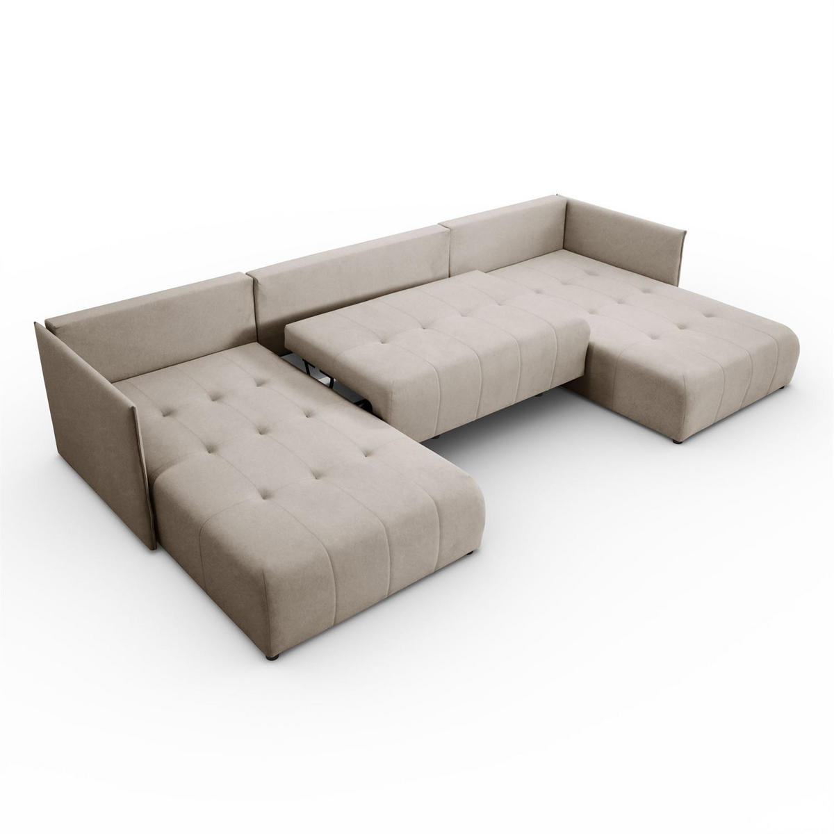 WOHNLANDSCHAFT APOLLO U mit Schlaffunktion und Bettzeugkasten - Beige, Textil (348/93/188cm) - Lookway