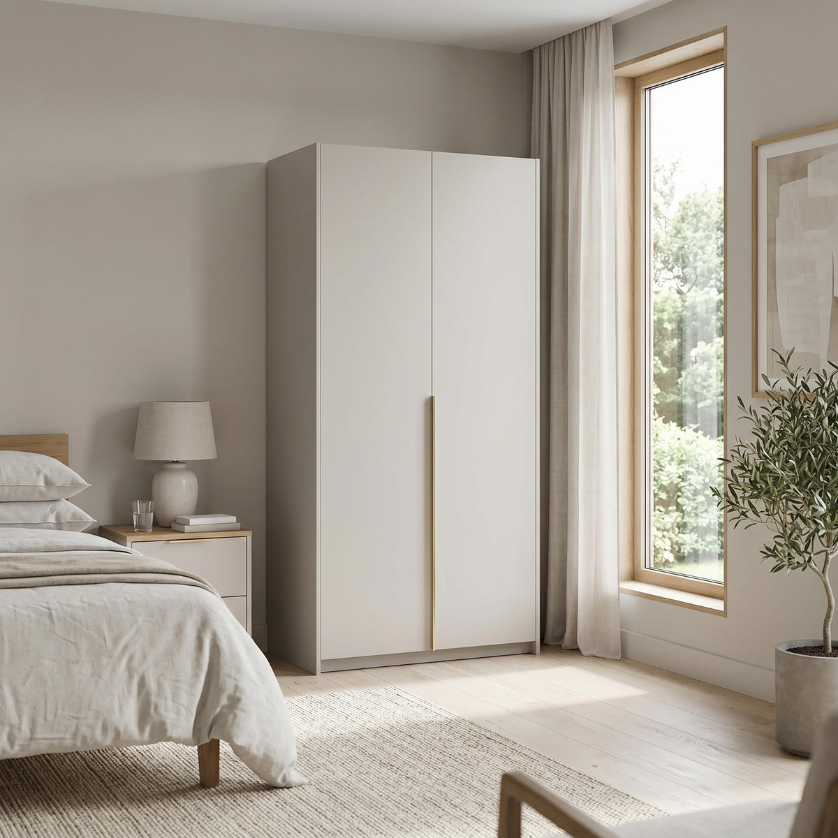 DREHTÜRENSCHRANK AMARA 100/204/58cm 2-türig Kaschmir - Kaschmir/Goldfarben, Holzwerkstoff (100/204/58cm) - MASSENO
