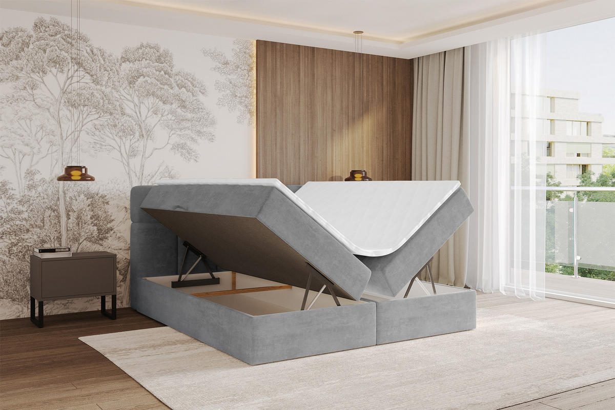 BOXBETT mit Matratze H4 - FAMA - 120x200 cm Grau Monolith - Graphitfarben, Holzwerkstoff (120/200cm) - ALTDECOR