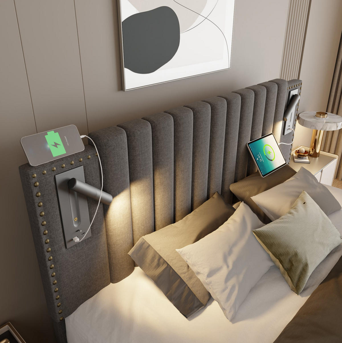 POLSTERBETT 140/200 cm Grau aus Baumwolle mit Bettkasten - Grau, Textil (140/200cm) - OKMYHOME