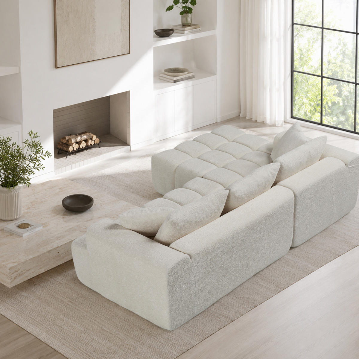 ECKSOFA 249,94/124,97/58,98 cm weiß aus Samtstoff modular und bequem - Weiß, Textil (249.94/124.97cm) - OKWISH