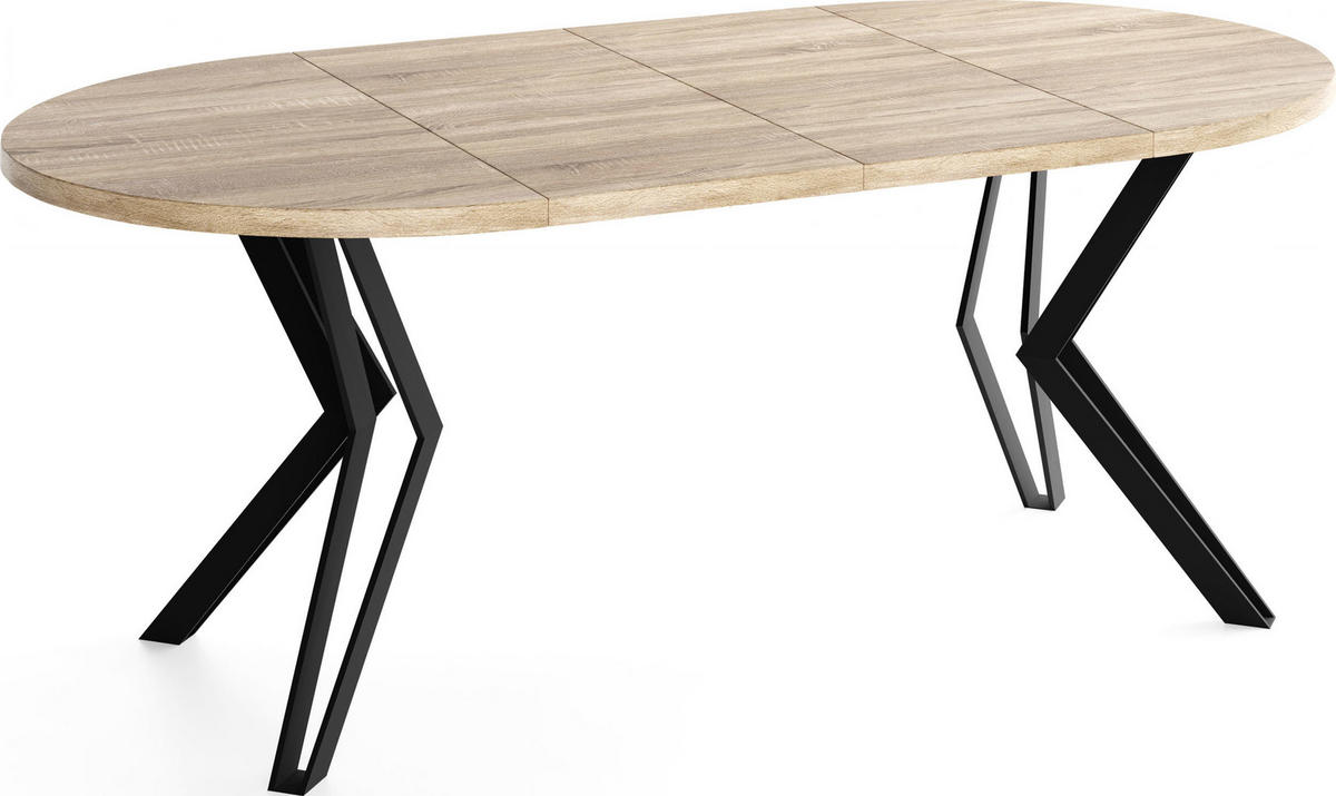 ESSTISCH Revena runder ausziehbarer, Sonoma Eiche 100-180/100/76 cm - Schwarz/Braun, Holzwerkstoff/Metall (100/180/76cm) - WFL GROUP