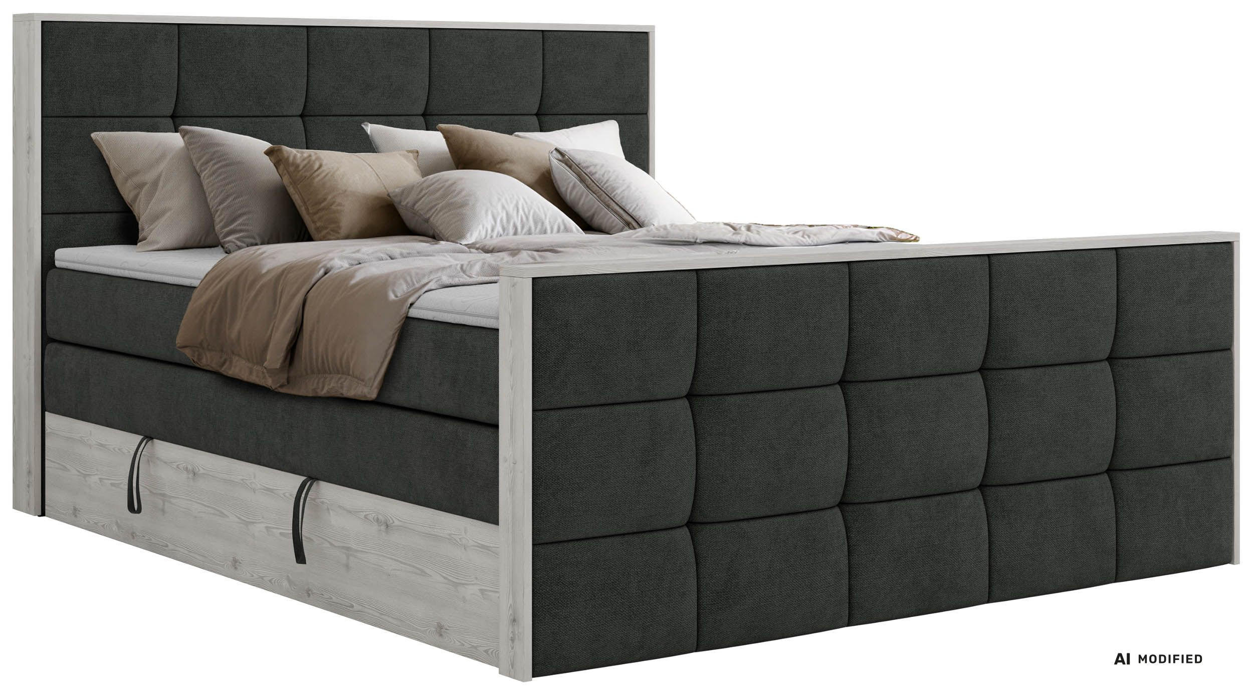 BOXSPRINGBETT ALNOR KING DUO 200/200 - Dunkelgrau Stukture - Topper Visco - H4 - Dunkelgrau/Schwarz, Kunststoff/Textil (200/200cm) - MKS