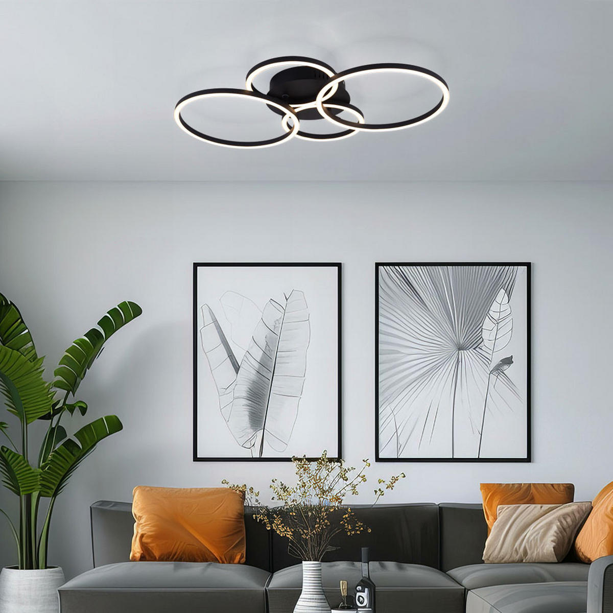 LED DECKENLEUCHTE Ring Design Schwarz Matt - Schwarz, Metall (65.5/40.6/7.5cm) - Globo Lighting