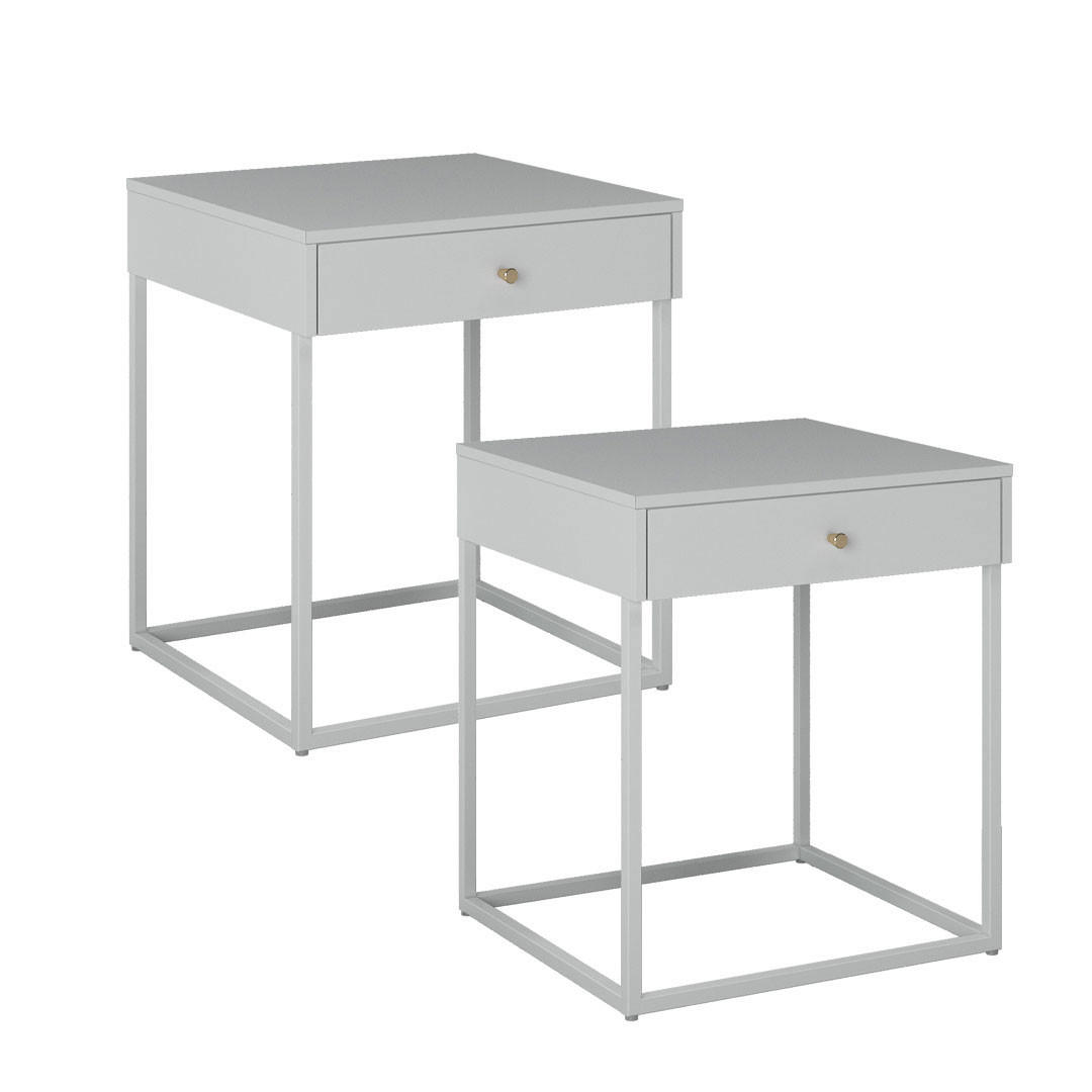 NACHTTISCH 2er-Set Pops Weiß 41/43/50 cm - Weiß, Metall (41/50/43cm) - ebuy24