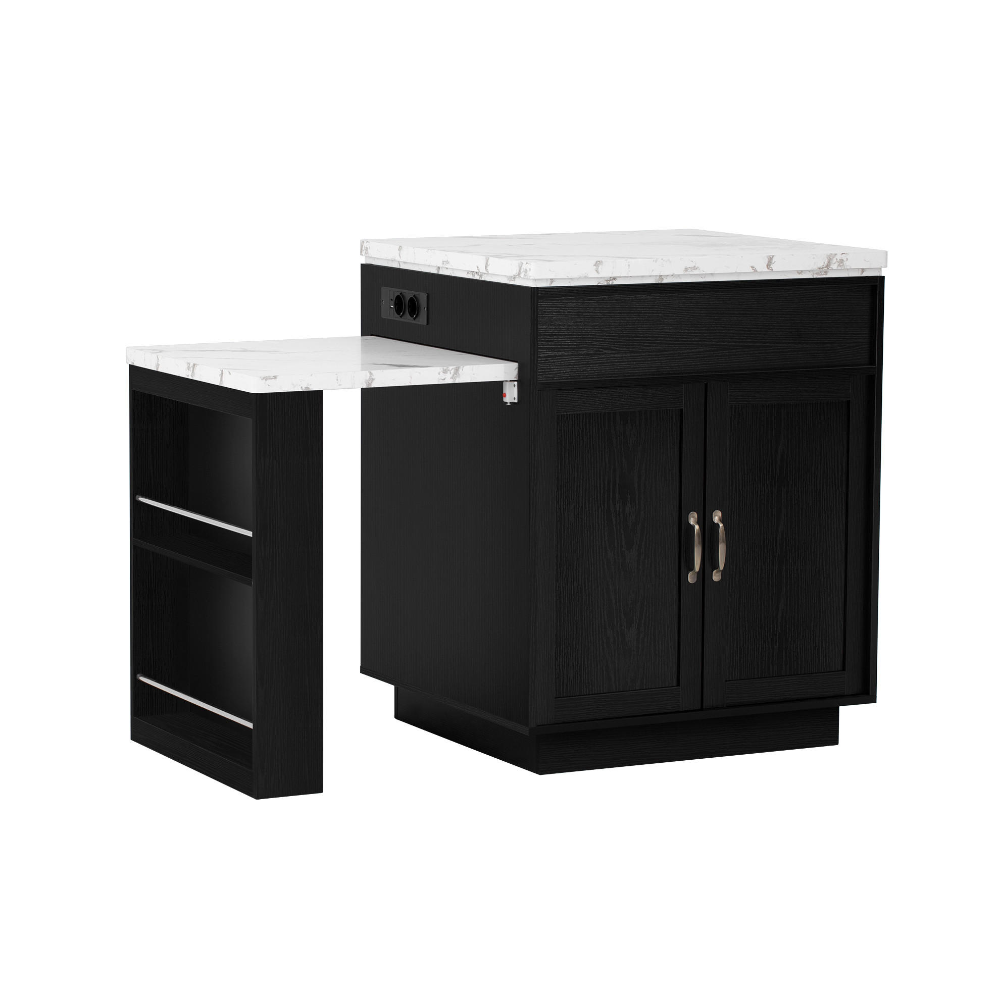 KÜCHENINSEL 125.5-187.5x71x93 cm Schwarz mit LED-Beleuchtung & Ladestation - Schwarz, Holzwerkstoff (187.5/93/71cm) - Modfu