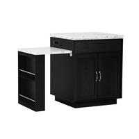 KÜCHENINSEL 125.5-187.5x71x93 cm Schwarz mit LED-Beleuchtung & Ladestation - Schwarz, Holzwerkstoff (187.5/93/71cm) - Modfu