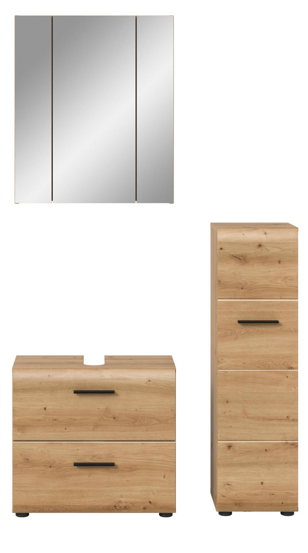 BADMÖBEL-SET 3-teilig, Artisan Eiche, Badkombination 105 x 185 cm, Cover - Schwarz/Eiche Artisan, Glas/Holzwerkstoff (105/185/30cm) - Inn.Furn