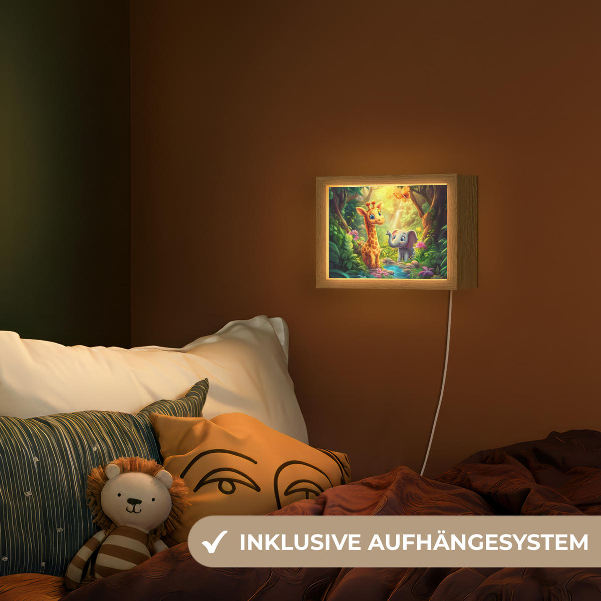 NACHTTISCHLAMPE Giraffe - Elefant - Blumen - Dschungel 20x15 cm - Grün, Holzwerkstoff (8/20/15cm)