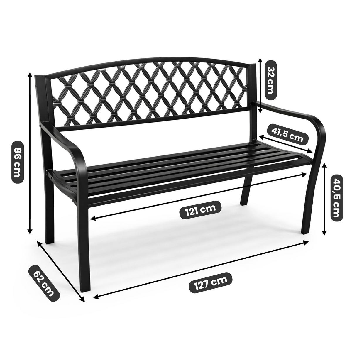GARTENBANK CLASSICO Schwarz 127 x 86 x 62 cm - Schwarz, Metall (127/86/62cm) - Akord