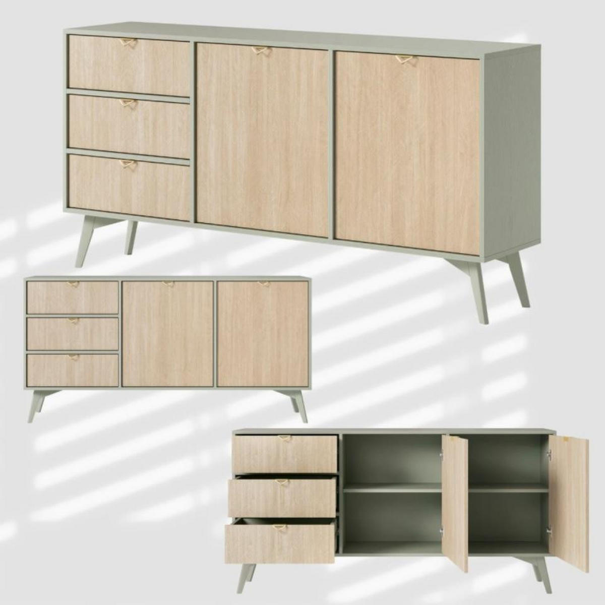 SIDEBOARD Firr, Eukalyptus, Kommode mit Schubladen - Eukalyptusholzfarben, Holzwerkstoff (158/80/38cm) - Bettso