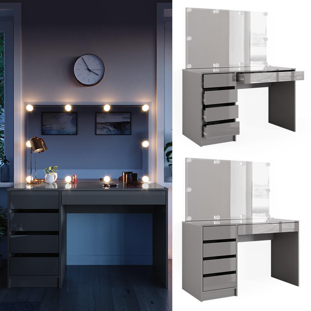 SCHMINKTISCH Sherry Grau 120 cm mit LED Beleuchtung - Grau, Holzwerkstoff (120/75/55cm) - Vicco