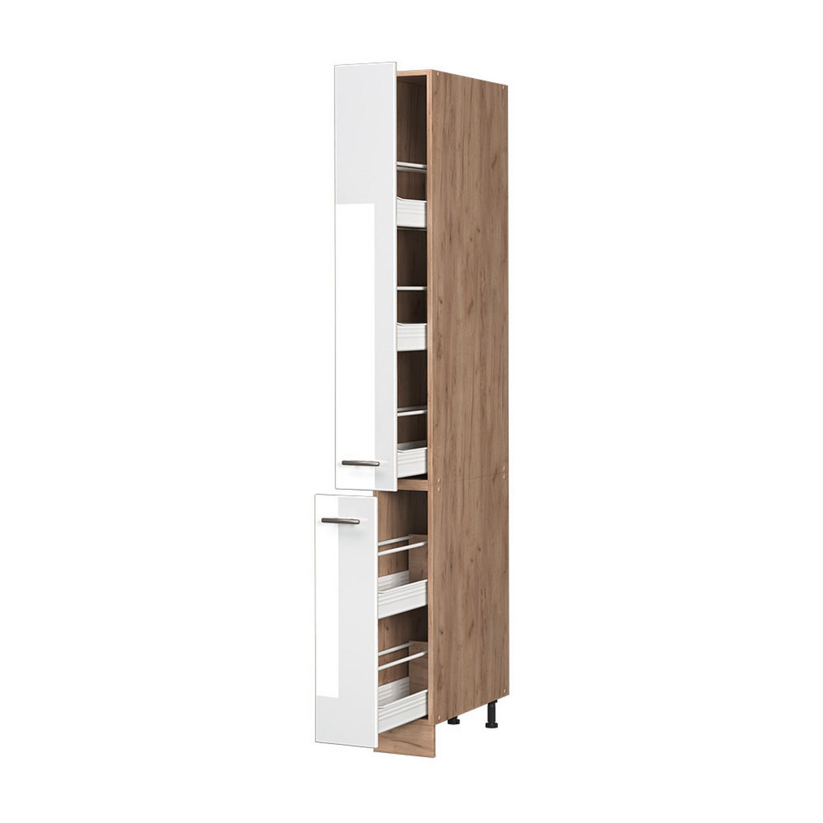 APOTHEKERSCHRANK Fame-Line, Weiß Hochglanz/Goldkraft Eiche, 20 cm - Honigeiche/Weiß Hochglanz, Holzwerkstoff (20/206.8/58cm) - Vicco